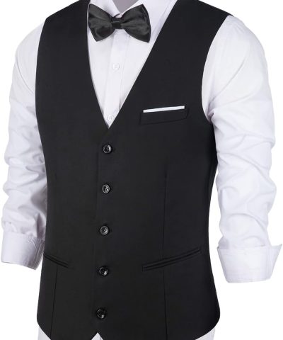 Men's Suits Vest V-Neck Sleeveless Slim Fit Jacket Groomman Casual Suit Vests for Wedding Formal Party Tuxedo for Men
