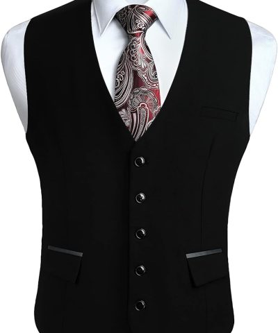 Men's Suit Vest Business Suit Vests for Men Formal Slim Fit Solid Wedding Dress Waistcoat for V-Neck Tuxedo Vest