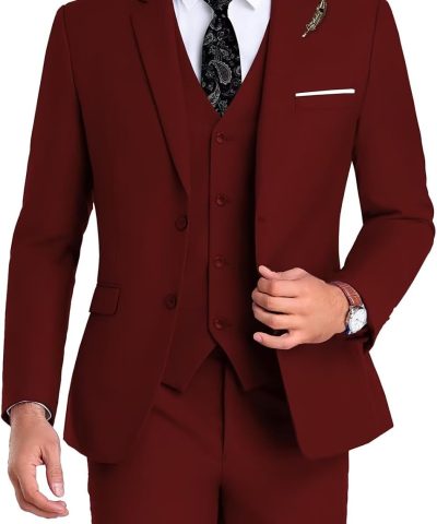 High-End Suits Men Suit Groomsmen Suit Orange Slim Fit 3 Pieces Suit for Men Notched Lapel Jacket Vest Pants