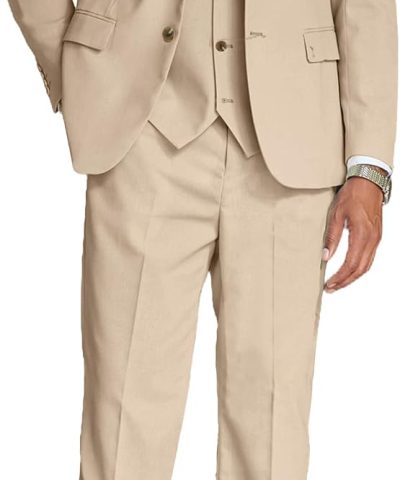 Men's 3 Piece Linen Suits Casual Lightweight Blazer Jackets Vest Pants Set for Wedding Business Prom