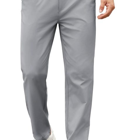 Mens Casual  Pants Elastic Waist Lightweight Trousers Classic-Fit Business Dress Pants with Pockets