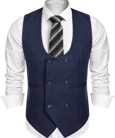 Men's Suit Vest Slim Fit Double Breasted Dress Vest Casual Business Formal Waistcoat