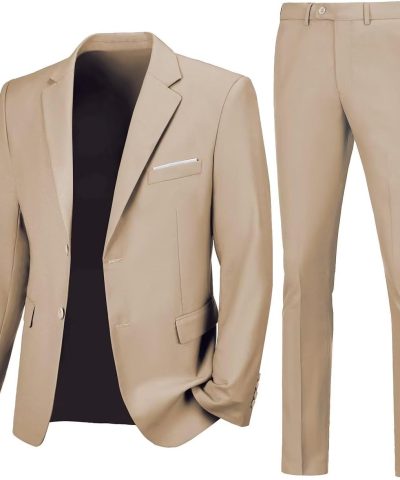 Mens 2 Piece Slim Fit Suit Two Button Formal Solid Suit Jacket Pants Set Wedding Work Prom Tuxedo Men