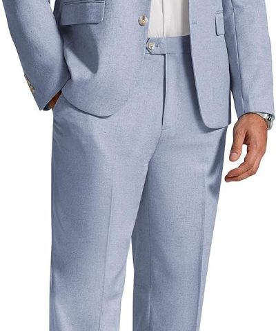 Men's Linen Suits 2 Piece Regular Fit Suits Set Casual Lightweight Blazer Jacket and Pants for Summer Wedding