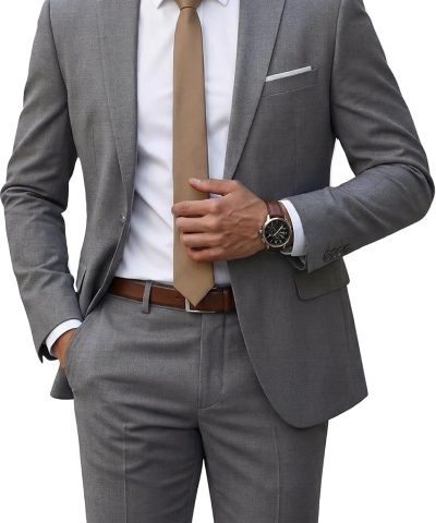 Men's 2 Piece Suit with Tie, One Button Slim Fit Solid Jacket and Pants Set, Suits for Men Prom Party Wedding & Business