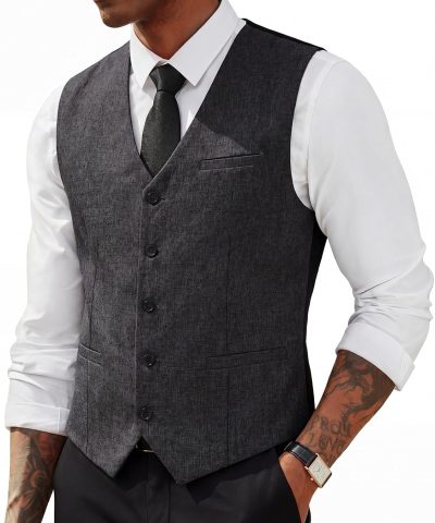 Men's Suit Vest Dress Business Vests Slim Fit Casual Lightweight Waistcoat for Wedding & Prom