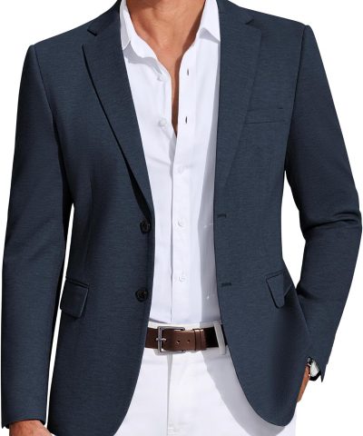 Mens Casual Blazer Knit Sport Coat Lightweight Two Button Suit Jacket