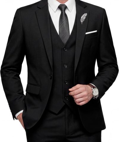 Men's Slim Fit 3 Piece Suit, One Button Solid Blazer Business Party Jacket Vest Pants Set