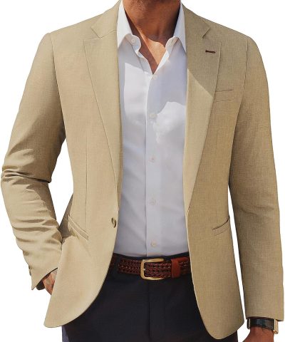 Men's Casual Blazer One Button Lightweight Sport Coats Solid Notched Lapel Suit Jackets