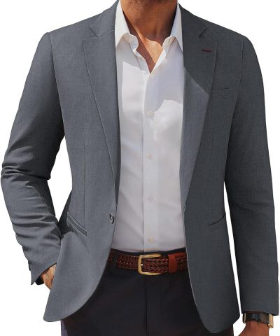 Men's Casual Blazer One Button Lightweight Sport Coats Solid Notched Lapel Suit Jackets