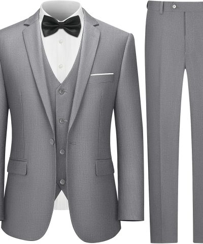 Men's One Button 3-Piece Suits Slim Fit Tuxedo Set with Blazer Jacket Vest & Pants for Wedding Prom Business