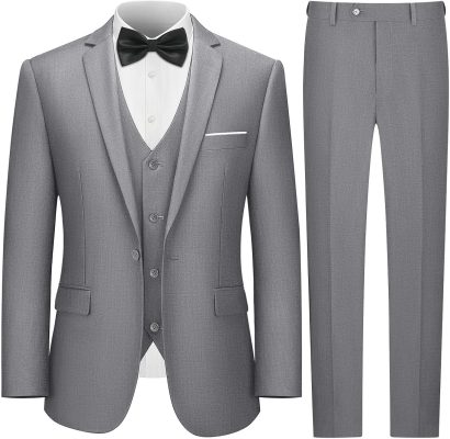 Men's One Button 3-Piece Suits Slim Fit Tuxedo Set with Blazer Jacket Vest & Pants for Wedding Prom Business