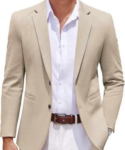 Men's Casual Knit Blazer Two Button Lightweight Sport Coats Suit Jacket
