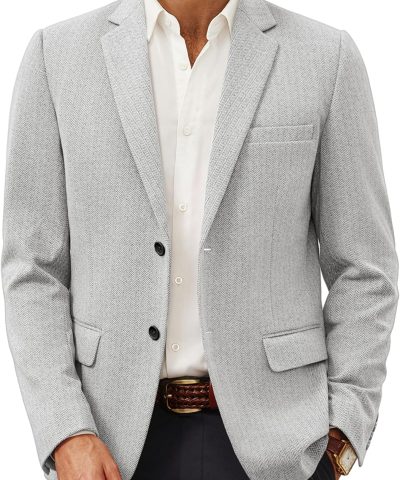 Men's Herringbone Blazer Jacket Lightweight Casual Knit Sport Coat